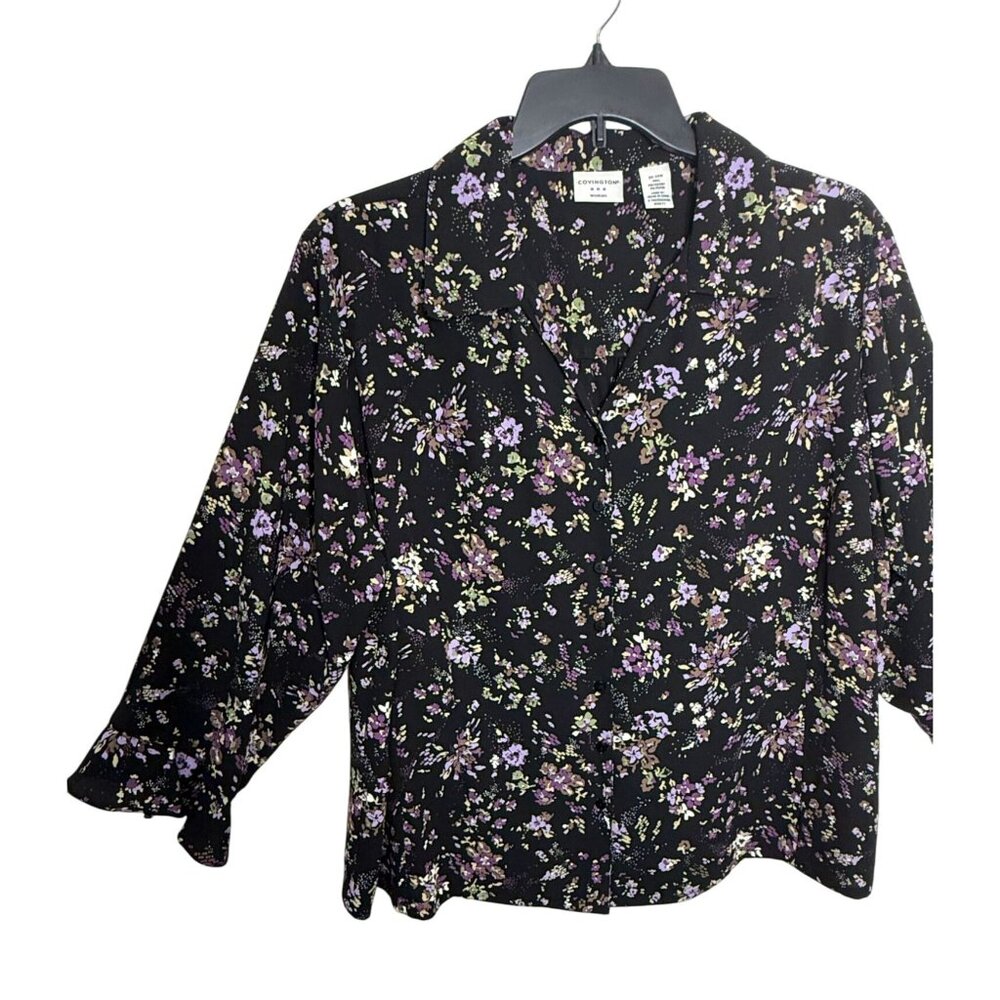 Covington Full Button Front Blouse Dark Floral Plus Sz 20-22W‎ Feminine Romantic - Picture 3 of 10